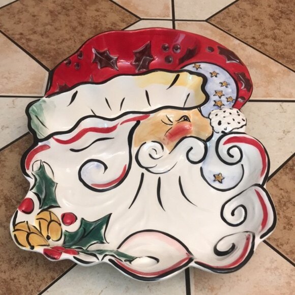 Merry Santa clay art 2003 dip platter bowl Santa - Picture 2 of 12
